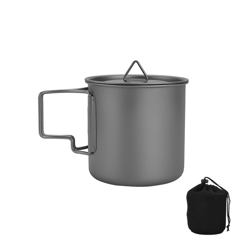 Camping Cooking Cup - Titanium kampeermok met inklapbaar handvat, lichtgewicht,