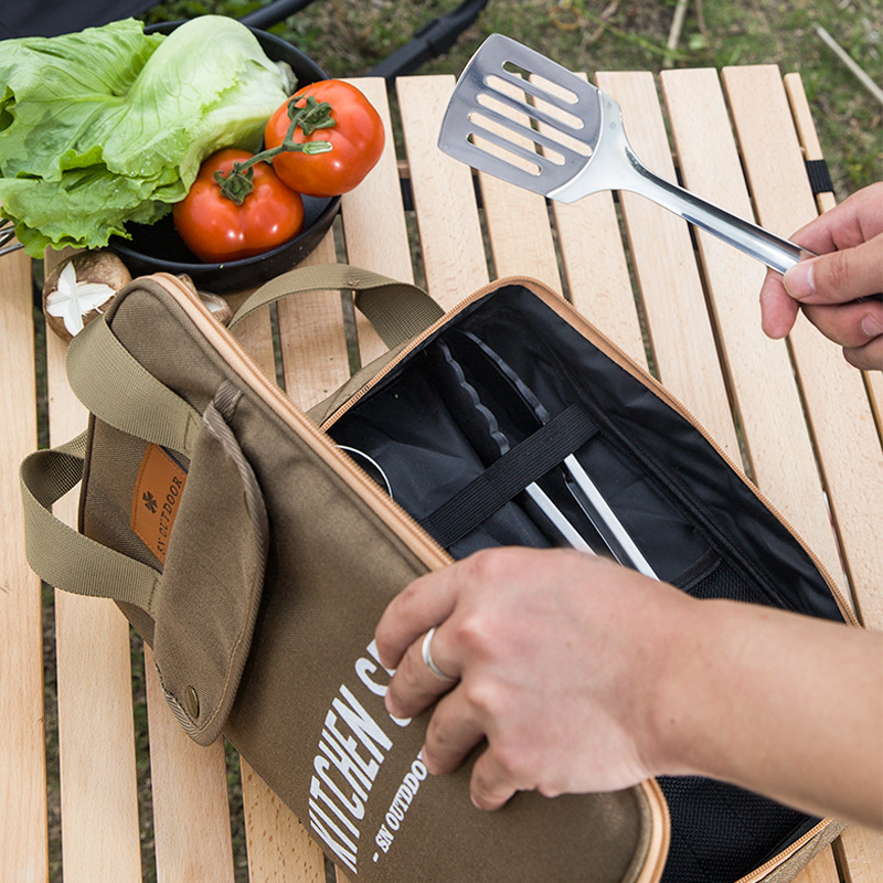 Camping Cooking And Eating - 8-delige campingkeukenset met draagtas, outdoor reisbestek