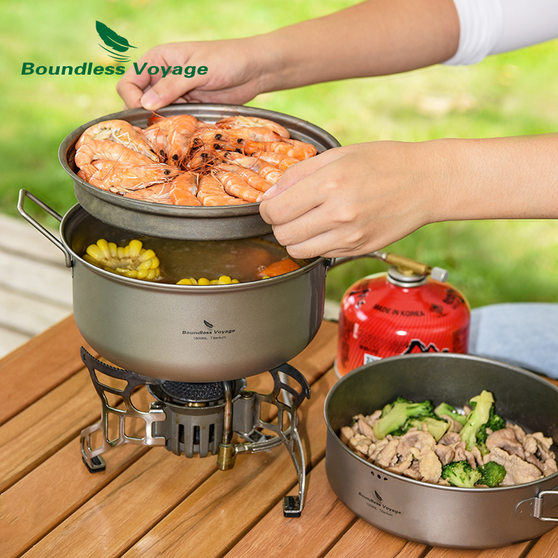 Camping Cooking Rice - Boundless Voyage Titanium Stoomboot Soeppan met