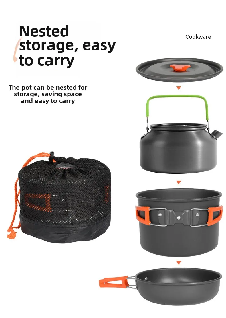 Nesting Camping Cooking Set - DS-308 Outdoor kookset met grote capaciteit,