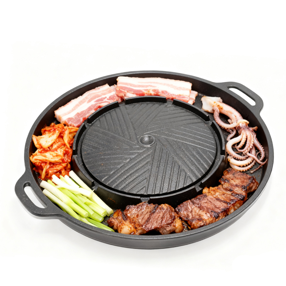 Camping Cooking And Eating - KOSUN Koreaanse BBQ-grillpan 2-in-1 ronde barbecue-delplaat