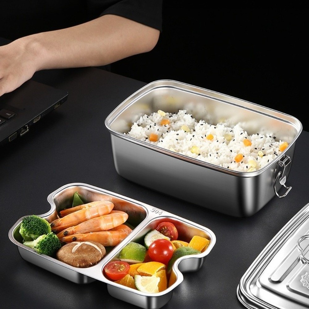 Camping Cooking Device - Dubbellaagse roestvrijstalen lunchbox Verdeeld lekvrije magnetron