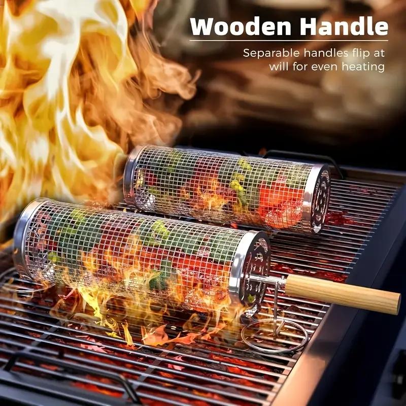 Camping Cooking Device - RVS BBQ Grillmand, Ronde Rolbare Cilindervormige