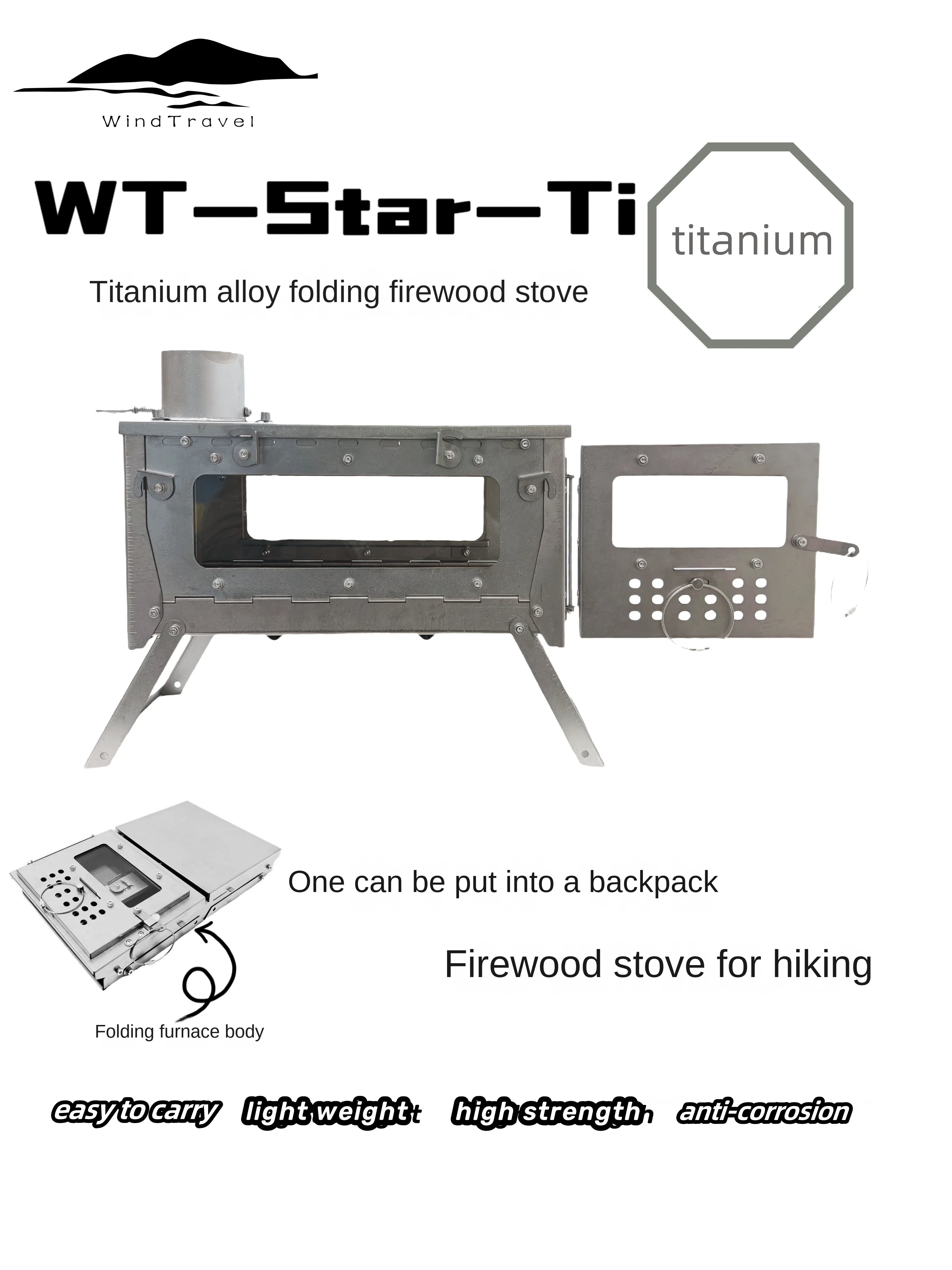 Camping Cooking Equipment Gas - WT Star Ti Titaniumlegering Opvouwbare brandhoutkachel