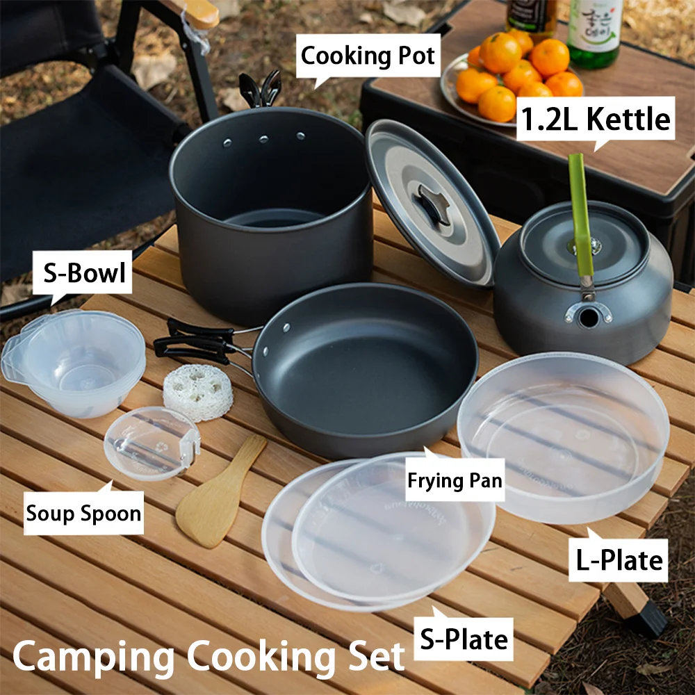 Nesting Camping Cooking Set - Grote capaciteit antiaanbak camping kookset voor