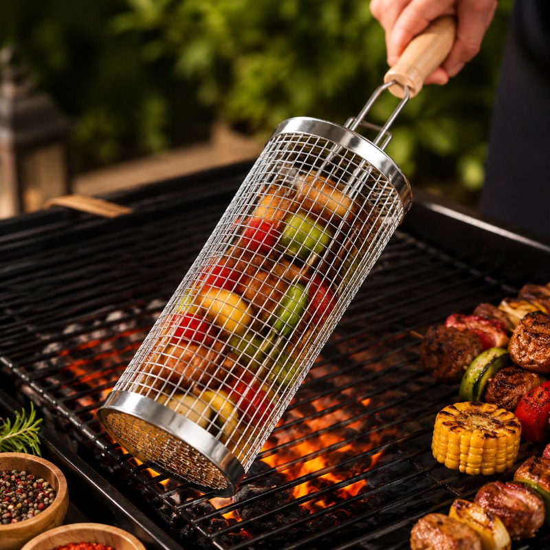 Camping Cooking Device - Ronde barbecue grillmandset van roestvrij staal,