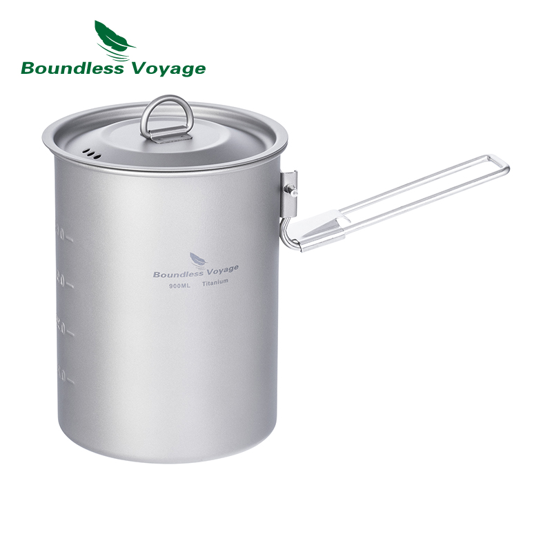 Camping Cooking Cup - Boundless Voyage 900ml Titanium Pot Cup