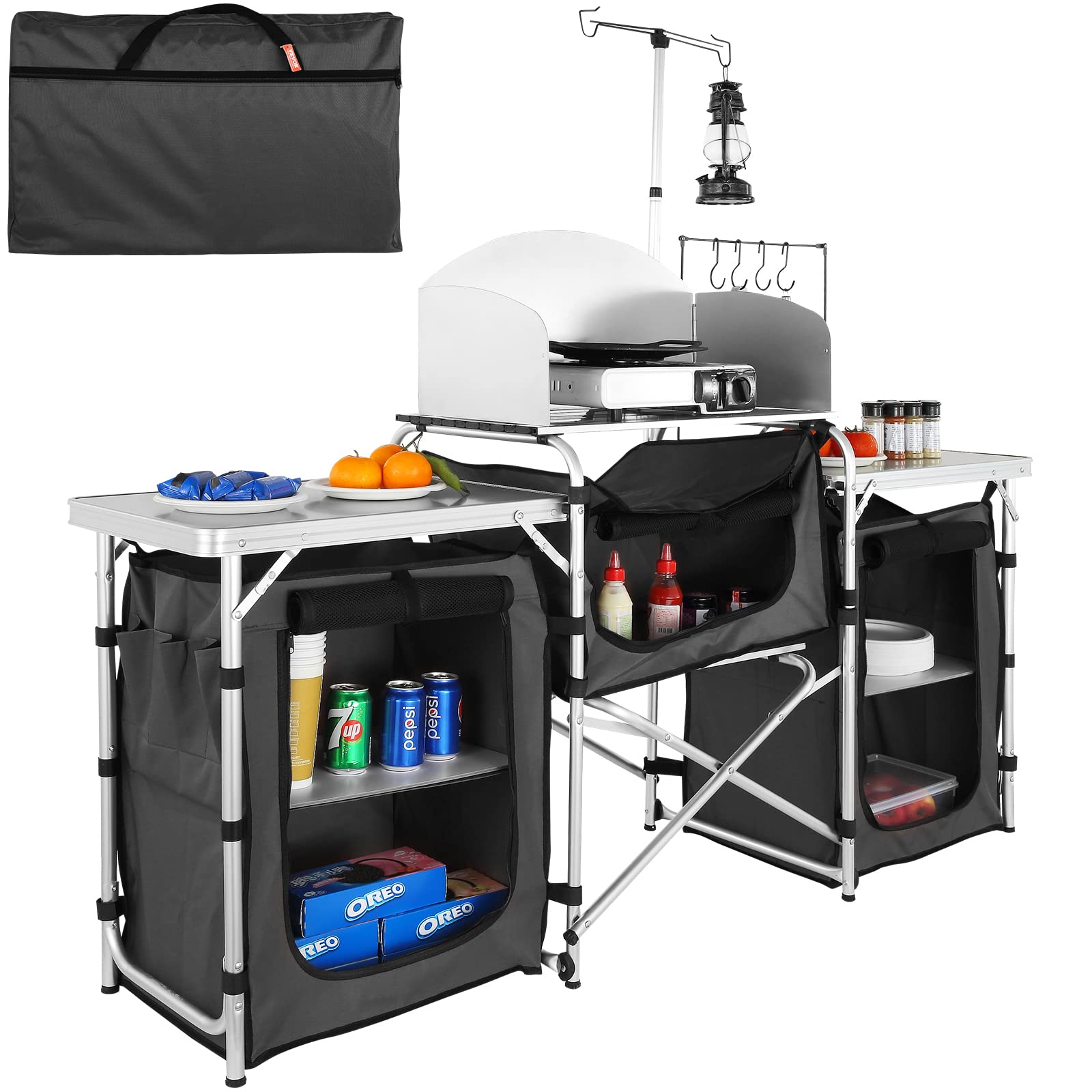 Camping Cooking Cupboard - Opvouwbare buitenkooktafel van aluminium, kookstation met