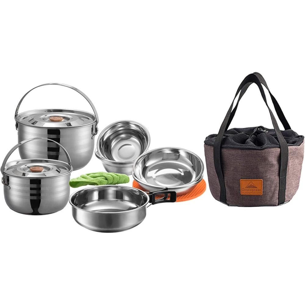 Nesting Camping Cooking Set - Camping kookgerei set roestvrij staal outdoor