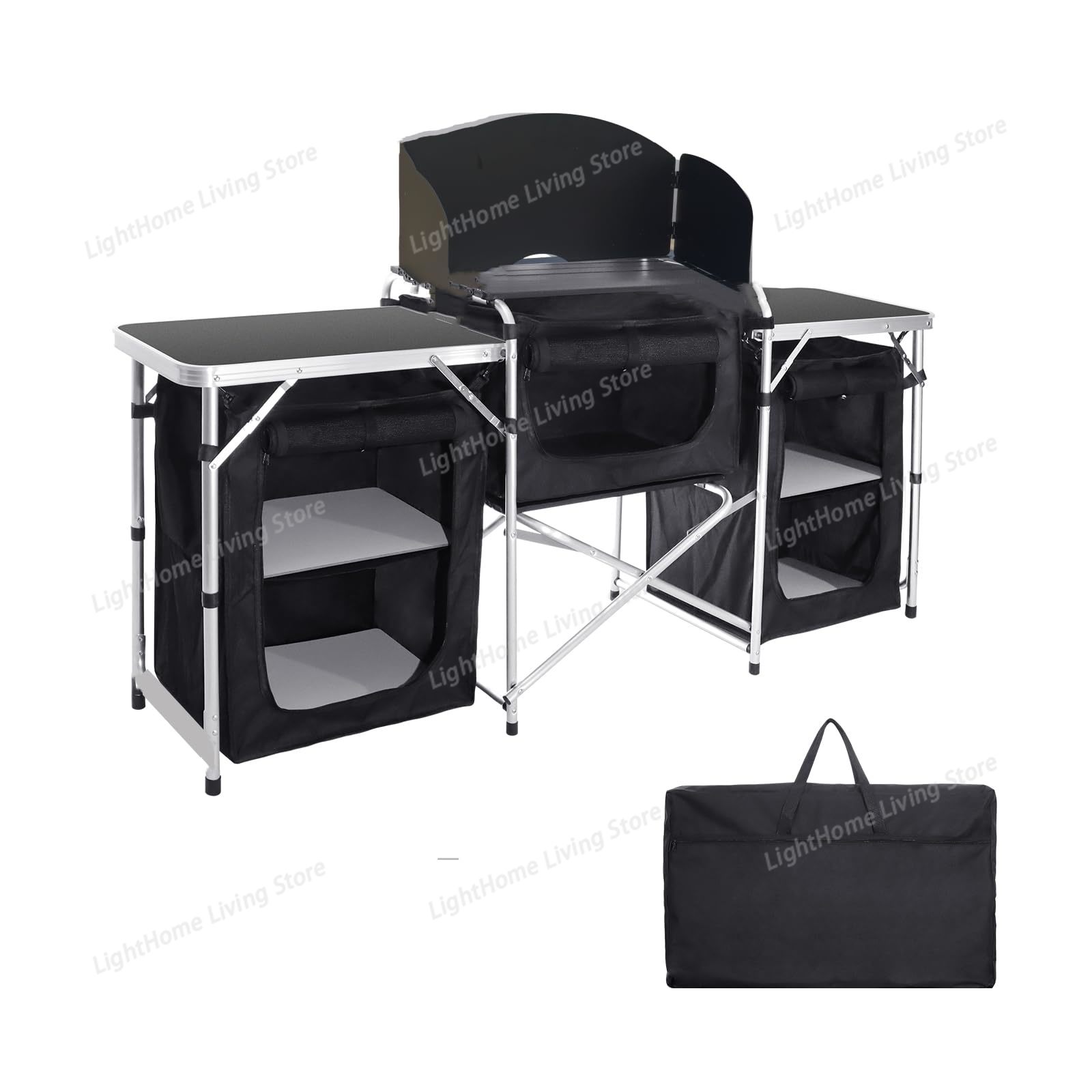 Camping Cooking Cupboard - Draagbare aluminium campingkeukentafel met opbergkasten en