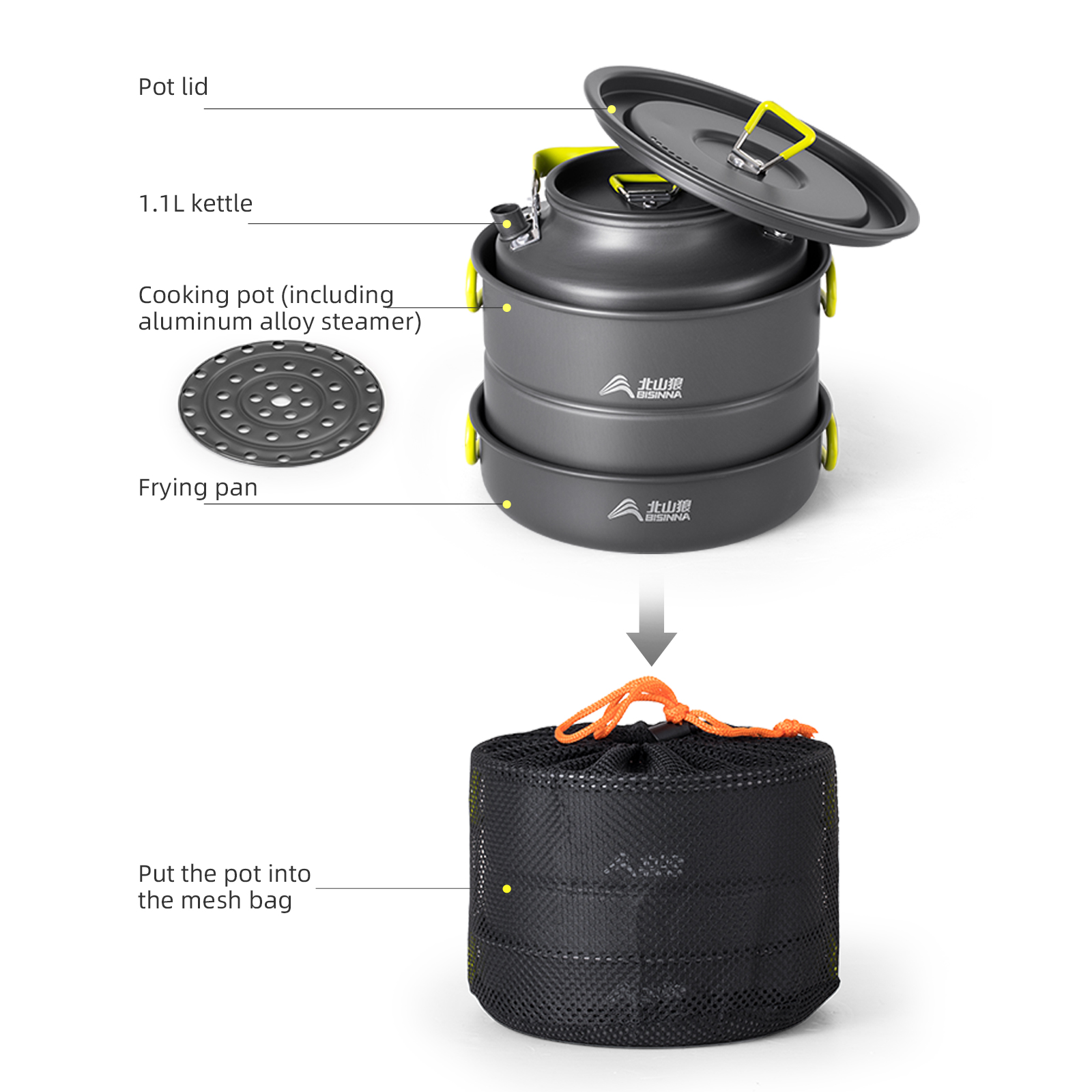 BISINNA Campingkookgereiset Al - Nesting Camping Cooking Set recensie en prijs